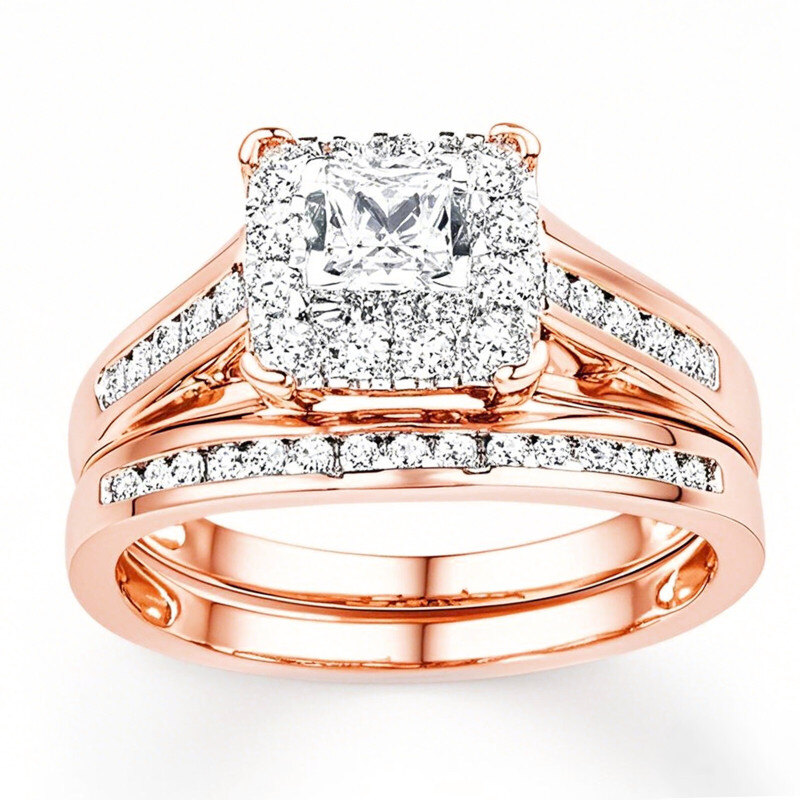 Conjunto nupcial personalizado de oro rosa de 10 quilates con diamantes redondos cultivados en laboratorio de 0,625 quilates.-1