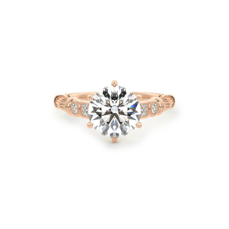 Verlobungsring aus 10-karätigem Roségold mit 0,67 bis 3,17 ct. Gesamtgewicht, rundem, im Labor hergestelltem Diamanten und Moissanit, Farbe D, Reinheit VVS1-VS1, 3EX-13