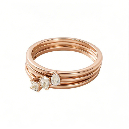 Obrączka ślubna wykonana z 10-karatowego różowego złota, o masie 0,6 ct, wykonana metodą T.W., z owalnym diamentem Princess Pear Lab, wykonana na zamówienie, 3EX