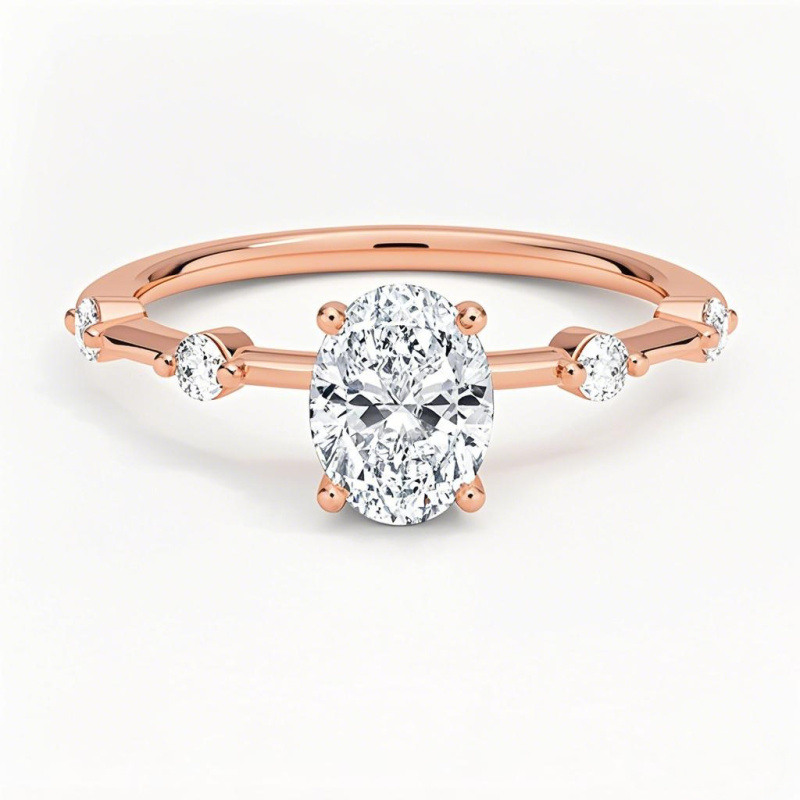 18K Rose Gold 0.6 to 3.1 CT.T.W. Oval Cut Lab Created Diamond Engagement Band D Color VVS-VS Clarity IGI Certified-1