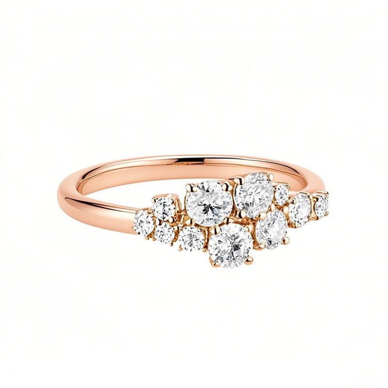 10K Rose Gold 0.72 CT.T.W. Round Cut Diamond Custom Cluster Wedding Ring D Color VVS-VS Clarity-1