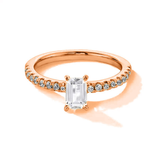 Bague de fiançailles en or rose 10 carats sertie de diamants de laboratoire (0,75 à 3,25 carats au total), pureté VVS1-VS1, certifiée IGI 3EX.
