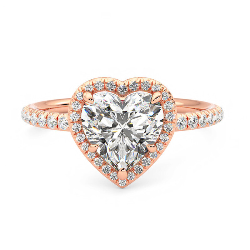 Anillo de compromiso personalizado con halo de diamantes cultivados en laboratorio, talla corazón y oro rosa de 10 quilates-1