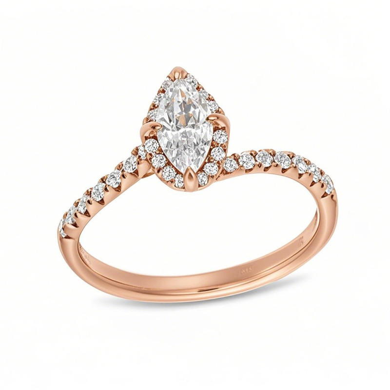 10K Rose Gold Marquise Cut Lab-Grown Diamond Custom Halo Engagement Ring-19