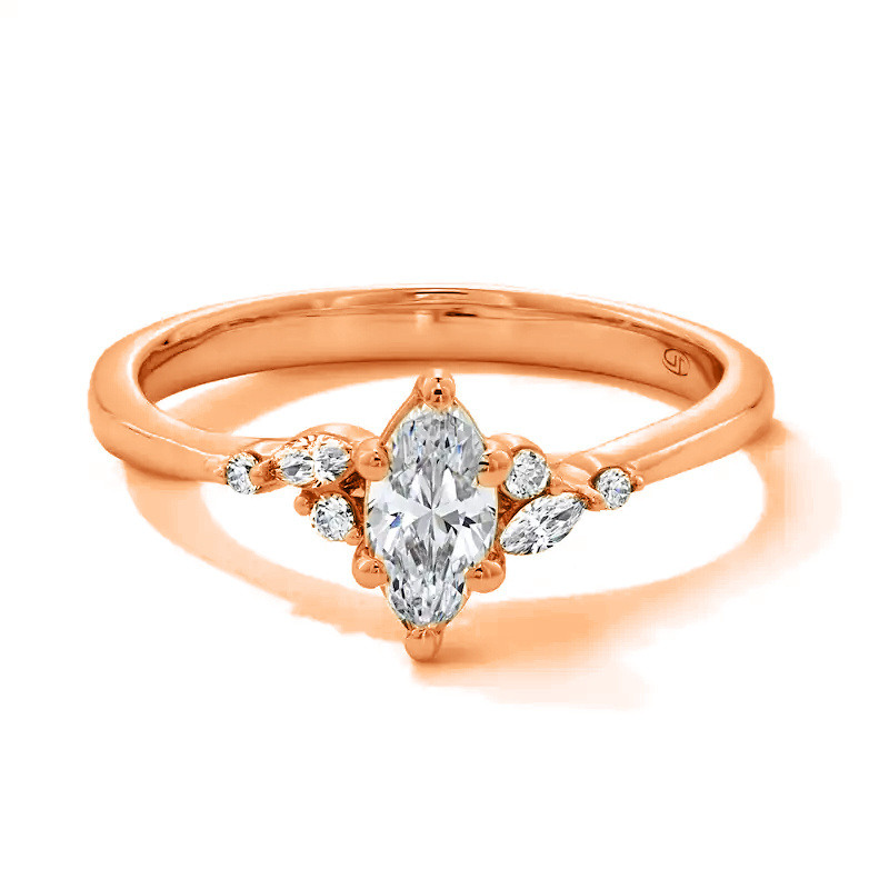 Anillo de compromiso de oro rosa de 10 quilates con diamante sintético talla marquesa de 0,75 a 3,25 quilates, claridad D VVS1, certificado por IGI 3EX.-13