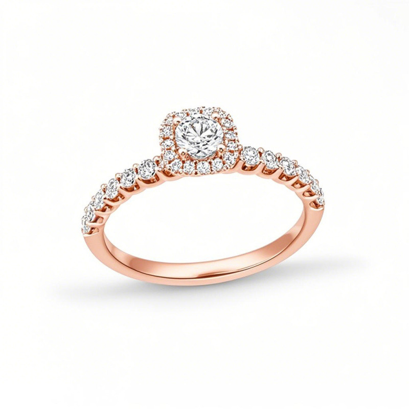10K Rose Gold Round Cut Lab-Grown Diamond Custom Halo Engagement Ring-13
