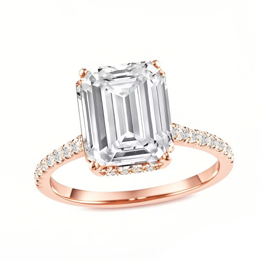 Bague de fiançailles en or rose 10 carats sertie de diamants de laboratoire taille émeraude (0,83 à 3,33 carats au total), certifiée IGI (D-VVS1).