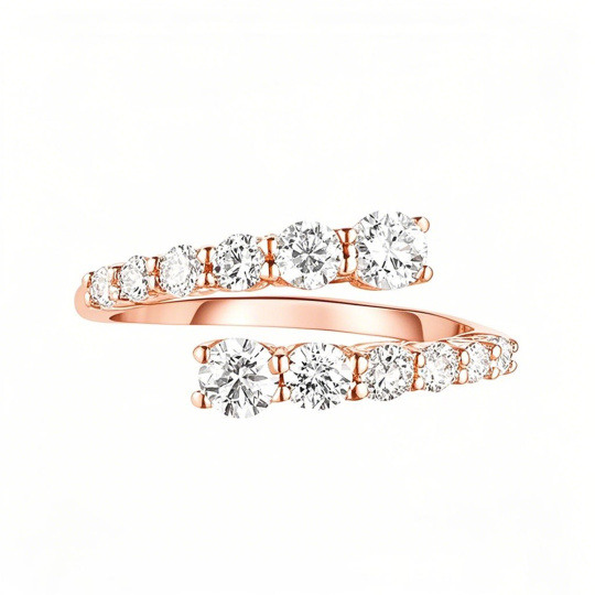 Anillo personalizado abierto de oro rosa de 10 quilates con diamantes de 0,98 quilates en total, color D y claridad VVS.