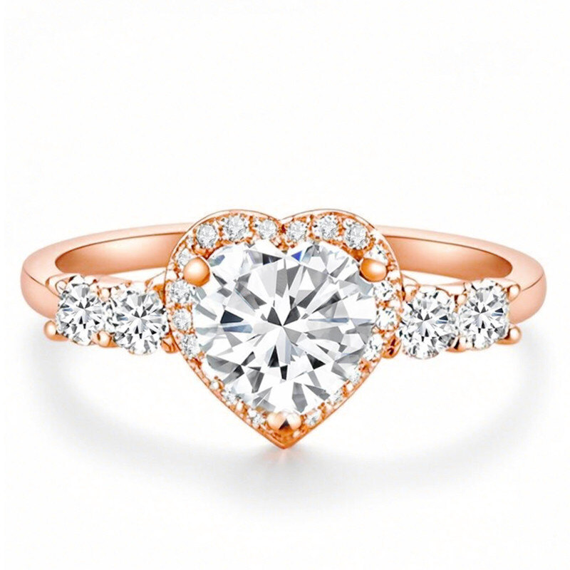 Anillo de compromiso de oro rosa de 14 quilates con diamantes de talla corazón creados en laboratorio, de 1,15 a 3,65 quilates en total, certificado por IGI.-1