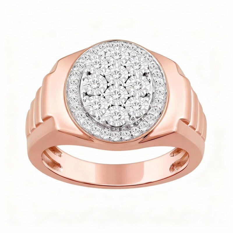 Anillo sello personalizado de oro rosa de 14 quilates con diamante talla redonda de 0,5 quilates, color I, claridad I2, pureza 3EX.-1