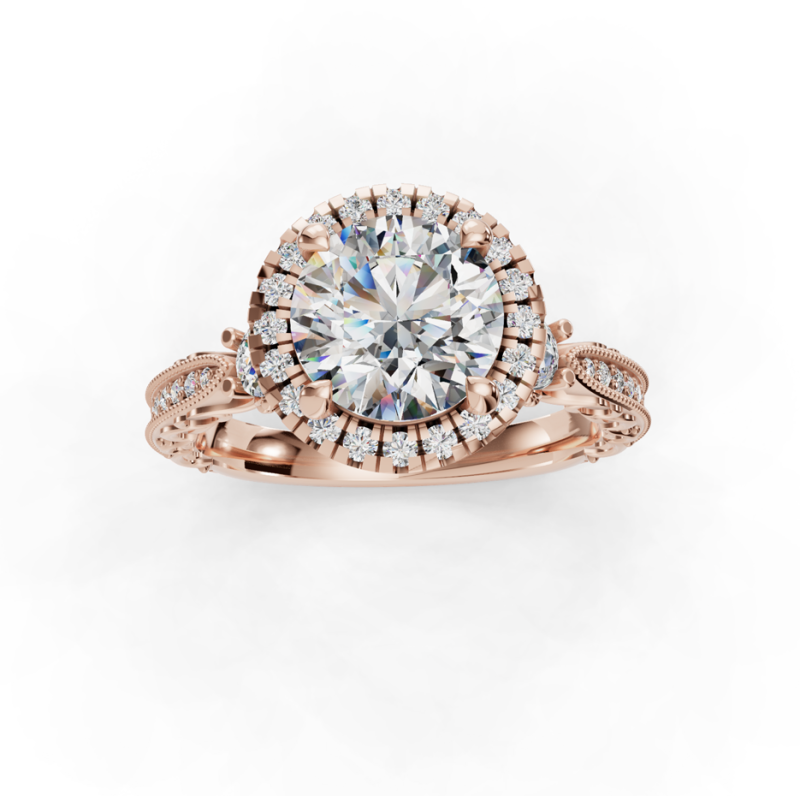 Verlobungsring aus 14-karätigem Roségold mit rundem Moissanit (1,51 ct.T.W.) und Winter-Halo-Fassung-1
