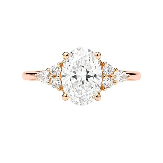Maßgefertigter Verlobungsring aus 10-karätigem Roségold mit ovalem, im Labor hergestelltem Diamanten (1,5–3,5 Karat).