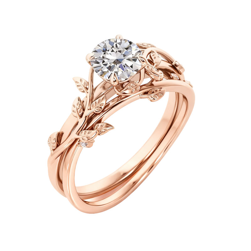 Parure de mariage sur mesure en or rose 10 carats, sertie de diamants ronds de laboratoire (1,5 à 3,5 carats au total), couleur D, pureté VVS1/VVS2, certifiée 3EX IGI.-1