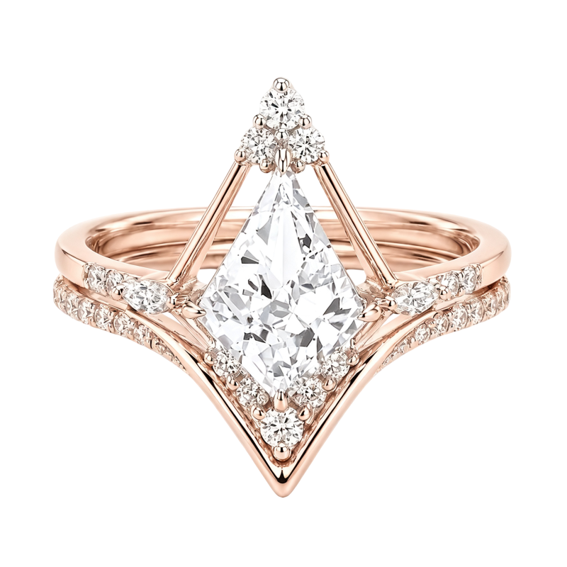 Anel de Noivado Personalizado em Ouro Rosa 10K com Diamante de 1,5 Quilates em Corte Pipa, Cultivado em Laboratório, Cor D, Clareza VVS2, Certificado IGI 3EX-5