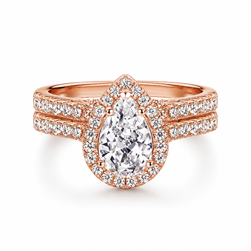 Ensemble de mariage en or rose 10 carats avec moissanite taille poire de 1,5 carat au total-13