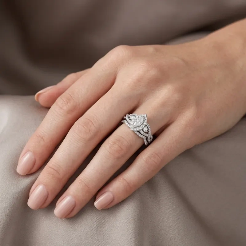 10K Rose Gold 1.5 to 4 CT.T.W. Marquise Lab Created Diamond Frame Twist Bridal Set Engagement Band D VVS1-VS1-2