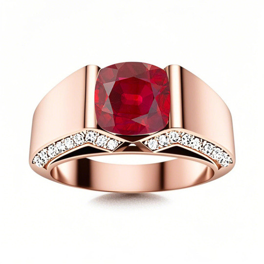 Anillo de compromiso/aniversario para hombre en oro rosa de 10 quilates con rubí talla princesa de 1,5 a 5,5 quilates.