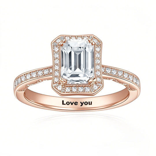 Alliance en or rose 10 carats avec moissanite émeraude de 1,5 à 5 carats