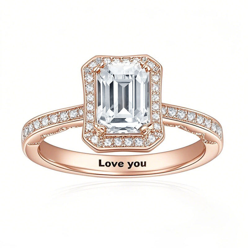 Bague de fiançailles en or rose 10 carats avec moissanite émeraude de 1,5 à 5 carats-11