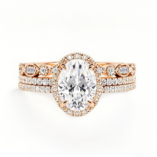 Parure da sposa in oro rosa 10 carati con moissanite ovale da 1,5 a 5 carati