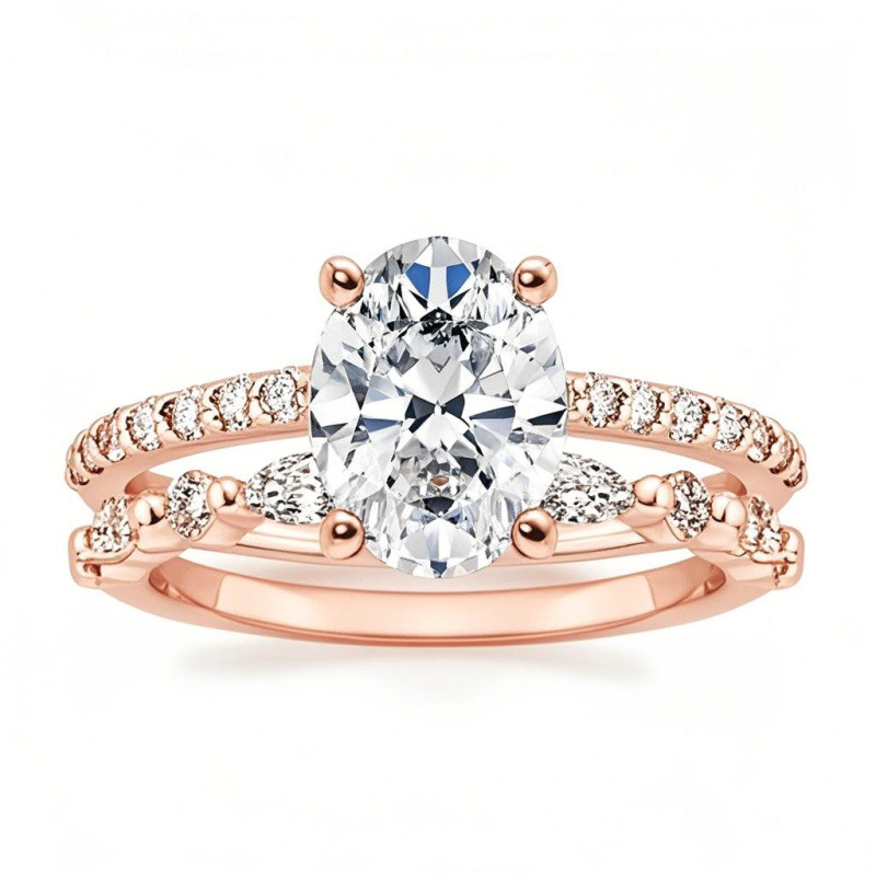 10K Rose Gold 1.5 to 5 CT Oval Moissanite Bridal Set-1