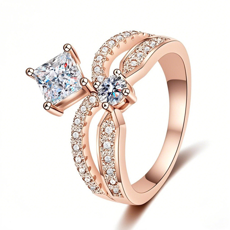 Bague de fiançailles en or rose 10 carats avec moissanite taille princesse et anneau chevron-6