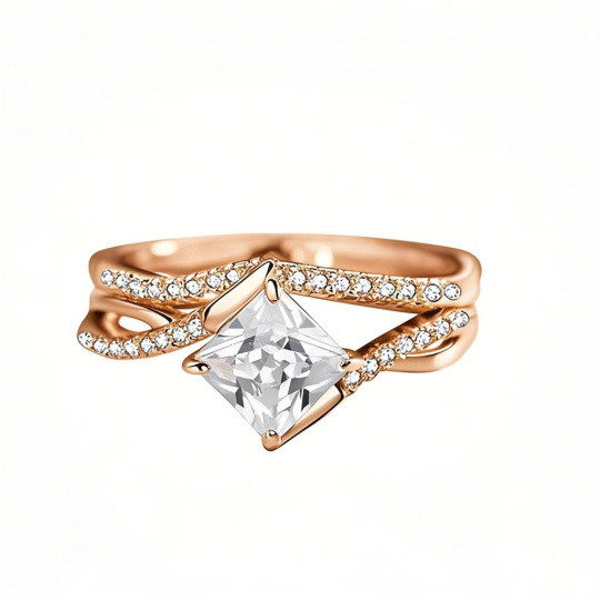 Parure da sposa in oro rosa 10 carati con moissanite taglio principessa da 1,5 a 5 carati