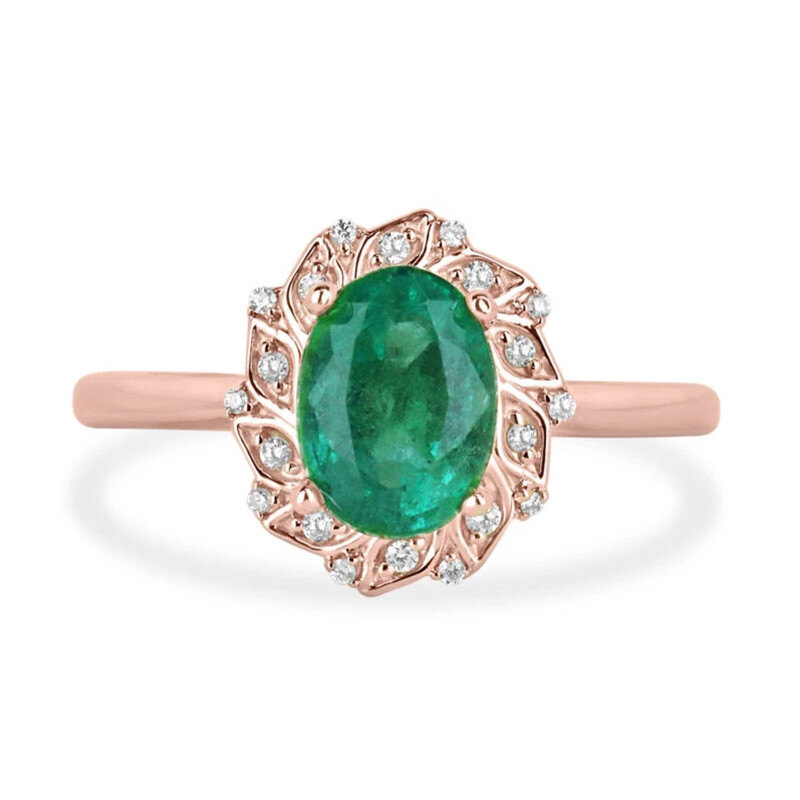10K Rose Gold 1.6 CT.T.W Oval Cut Artificial Emerald & Diamond Custom Engagement Ring-7