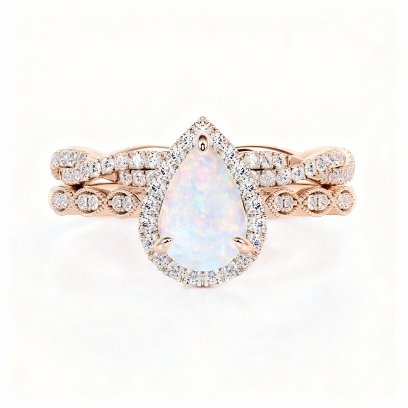 Ensemble de mariage en or rose 14K, 1,75 CTW, moissanite et opale-1