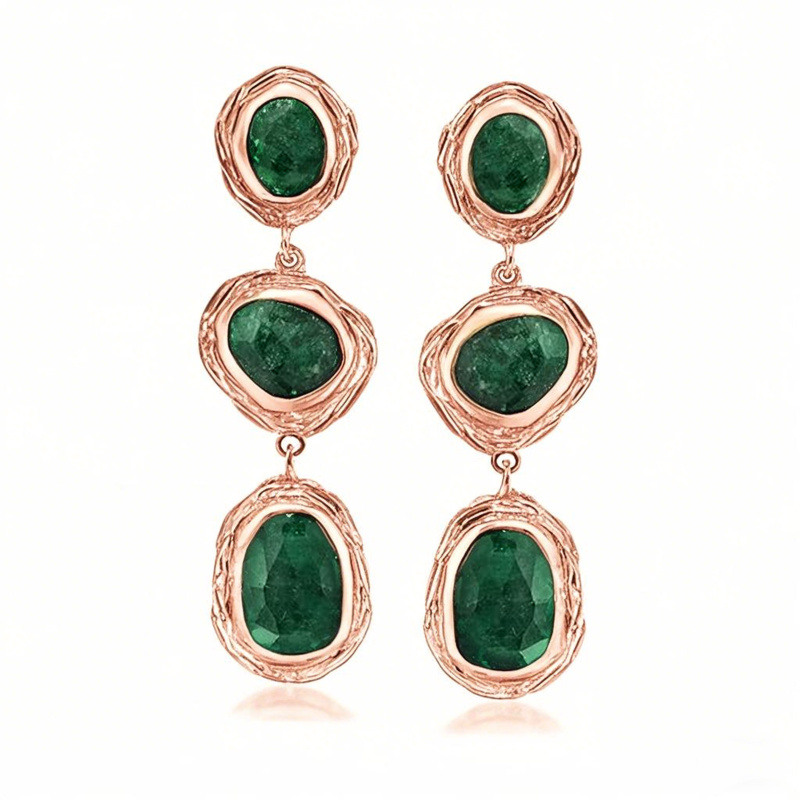 Pendientes colgantes de oro rosa de 10 quilates con esmeraldas de 18 quilates en total-1