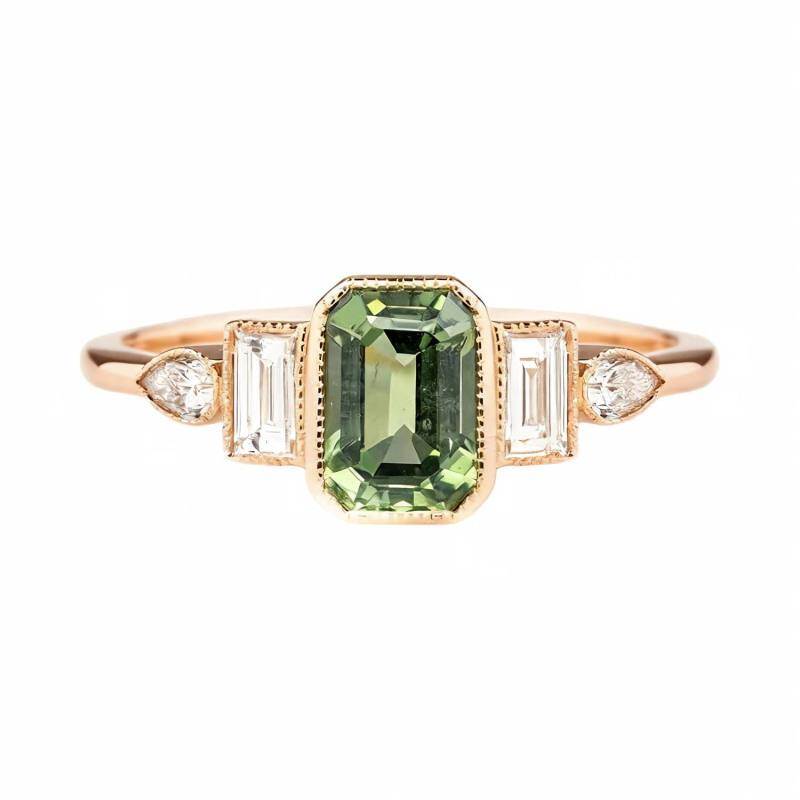 Bague de fiançailles en or rose 10 carats avec cristal de moissanite taille émeraude de 1 carat-5
