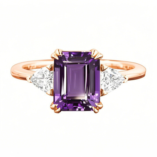 Bagues de fiançailles en or rose 10 carats avec pierre précieuse taille émeraude de 1 carat
