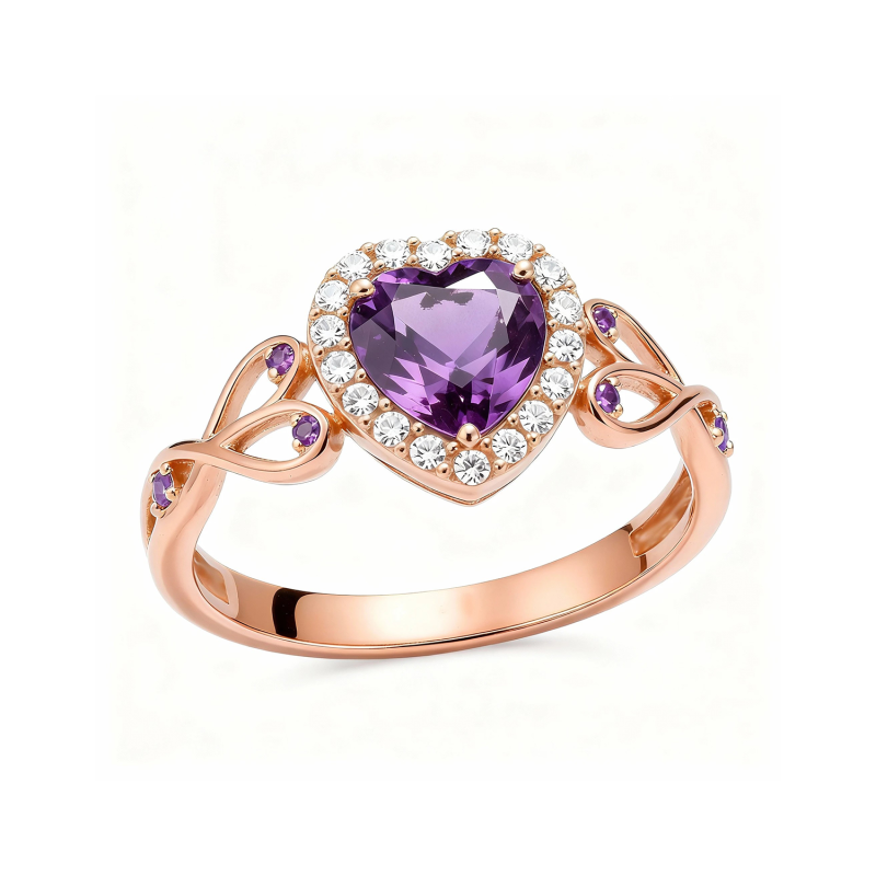 10K Rose Gold 1 CT Heart Cut Amethyst Custom Halo Engagement Ring-20
