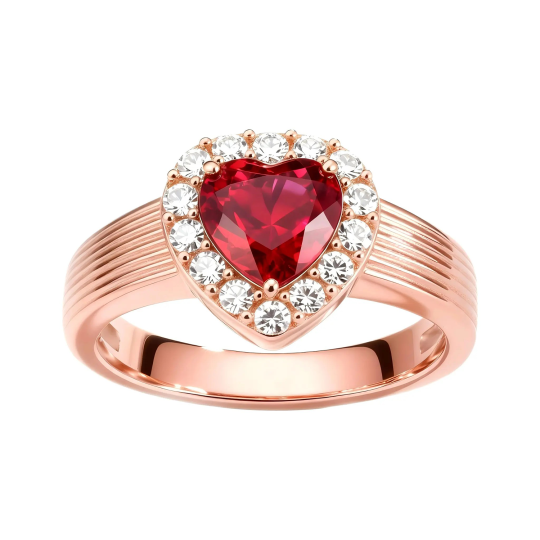 10K Rose Gold 1 CT Heart Cut Ruby Custom Halo Engagement Ring