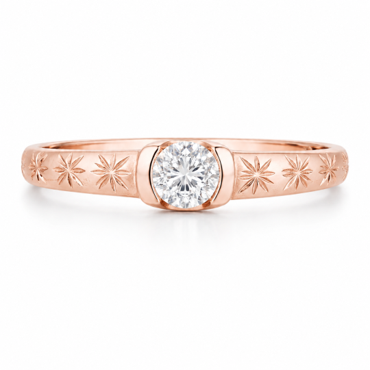 Anillo de compromiso personalizado de oro rosa de 10 quilates con diamante cultivado en laboratorio de talla redonda de 1 quilate.
