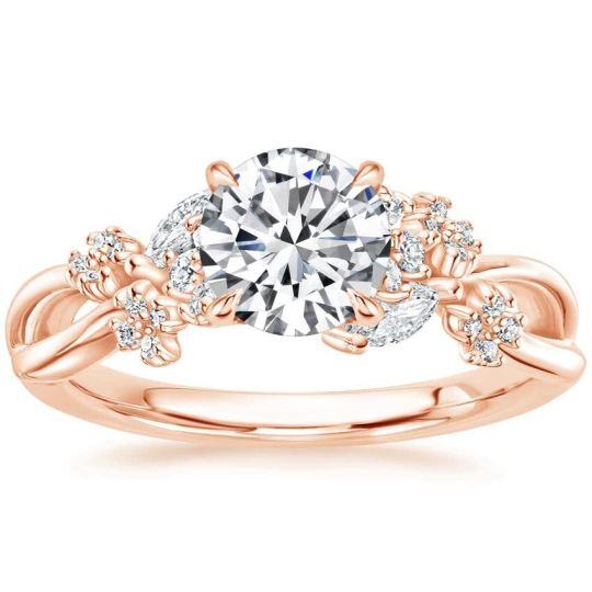 Verlobungsring aus 10-karätigem Roségold mit rundem 1-Karat-Moissanit