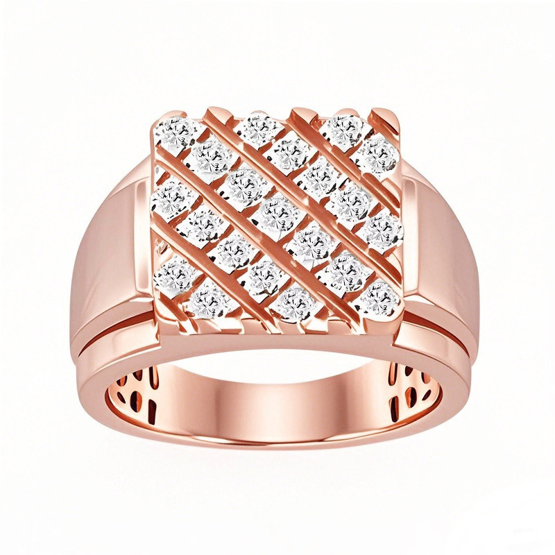 10K Roségold, 1 Karat runde Labor-Diamanten, individuell gestalteter Herrenring-18