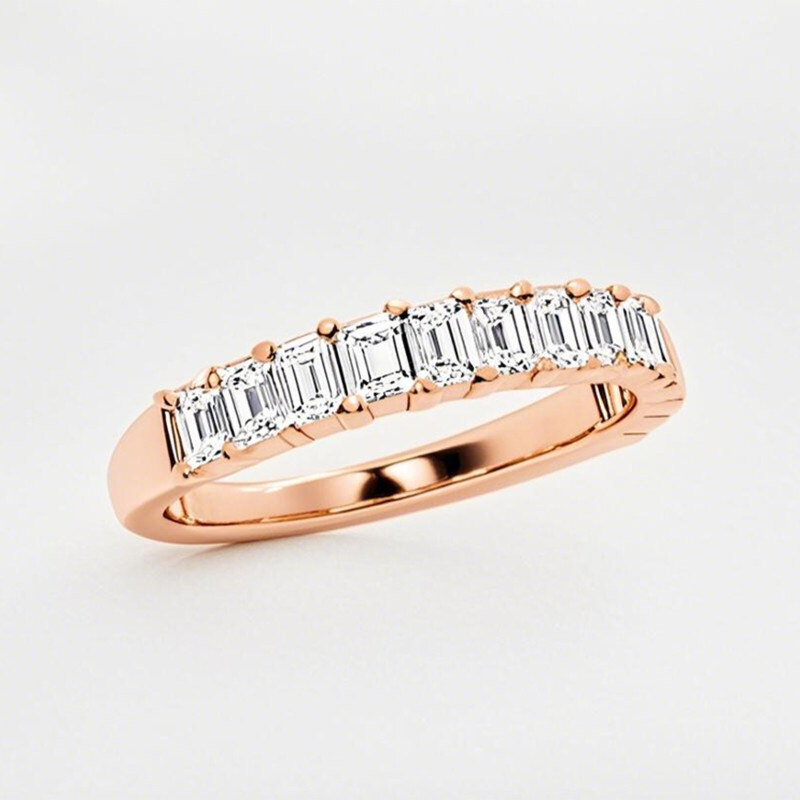 Anillo de boda personalizado en oro rosa de 14 quilates con diamante de laboratorio talla esmeralda de 1 quilate (peso total), pureza D, claridad VVS1-VS1, grado 3EX.-1