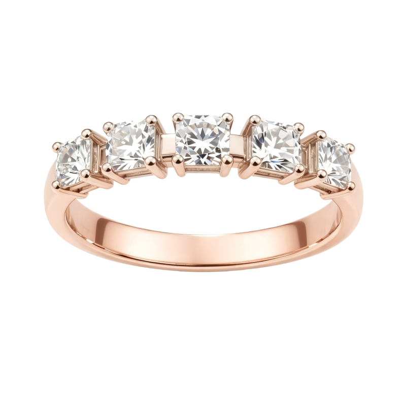 Bague de mariage personnalisée en or rose 10 carats, sertie de diamants de laboratoire taille princesse (1 carat au total), couleur D.-17