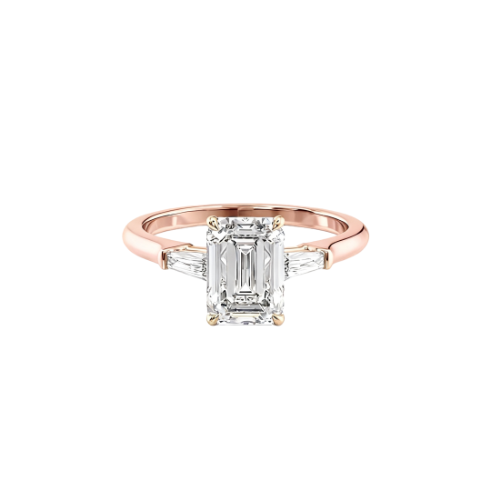Anillo de compromiso personalizado de oro rosa de 10 quilates con diamante cultivado en laboratorio de talla esmeralda de 1 a 3,5 quilates, color D, claridad VVS1-VS1, certificado por IGI 3EX.
