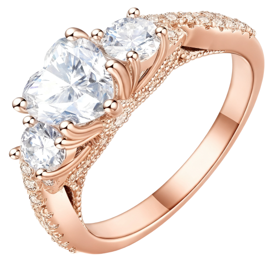 Anel de Noivado Personalizado em Ouro Rosa 10K com Diamante Sintético em Corte Coração