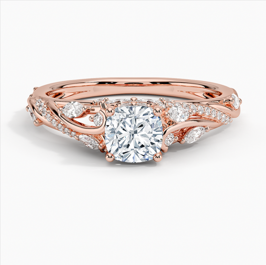 10K Rose Gold 1 to 3.5 CT.T.W. Cushion Cut Lab Created Diamond Floral Engagement Band IGI Certified