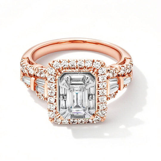 Set da sposa in oro rosa 10 carati, da 1 a 3,5 ct.T.W., taglio smeraldo, con montatura in diamante creato in laboratorio, gambo diviso, certificato D-VVS1 IGI