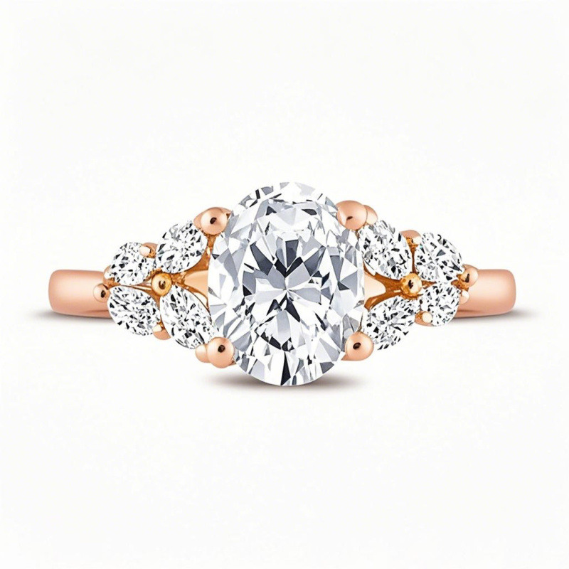 Bague de fiançailles en or rose 10 carats, sertie d'un diamant de synthèse taille marquise de 1 à 3,5 carats (poids total), certifié D-VVS1 par l'IGI.-20