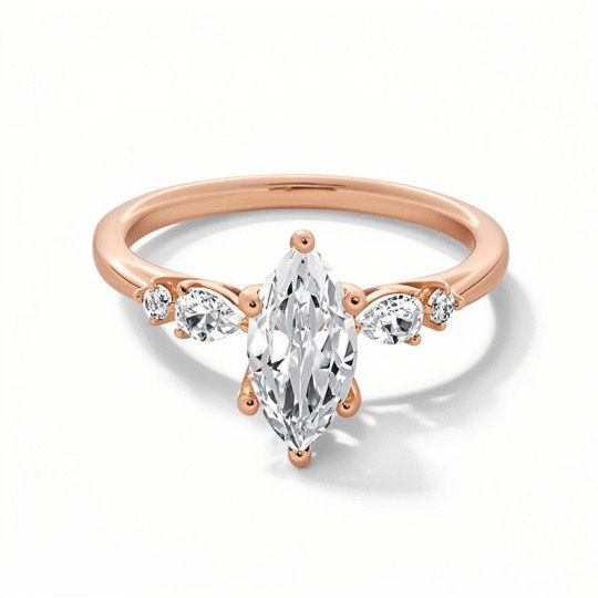 Anillo de compromiso de oro rosa de 10 quilates con diamante de laboratorio talla marquesa de 1 a 3,5 quilates, claridad D VVS1-VS1, certificado 3EX por IGI.