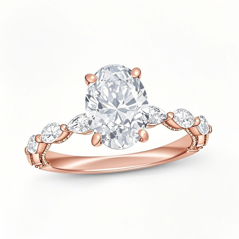 Bague de fiançailles en or rose 10 carats sertie de diamants ovales de laboratoire (poids total : 1 à 3,5 carats), certifiée IGI (D-VVS1).-15