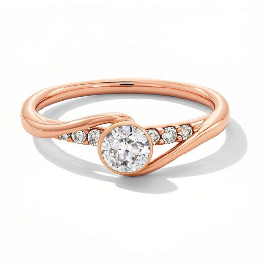 Verlobungsring aus 10-karätigem Roségold mit rundem, im Labor gezüchtetem Diamanten in individueller Lünettenfassung