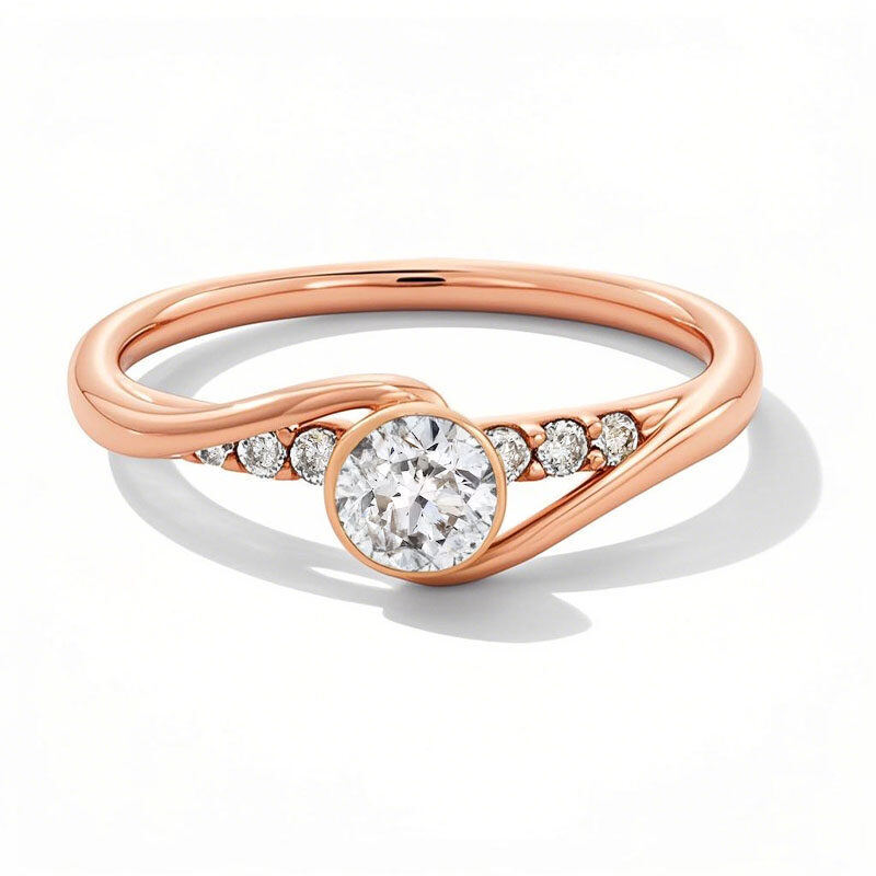 Anillo de compromiso de oro rosa de 10 quilates con diamante redondo cultivado en laboratorio y engaste personalizado.-20