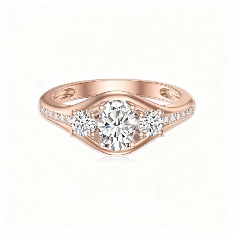 Anillo de boda personalizado con diamante cultivado en laboratorio de corte ovalado de 1 a 3 quilates, color D, pureza VVS1 o VS1, 3EX, en oro rosa de 9 quilates.-4