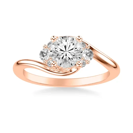 Bague de fiançailles en or rose 10K avec diamant de laboratoire taillé rond, de 1 à 3 carats